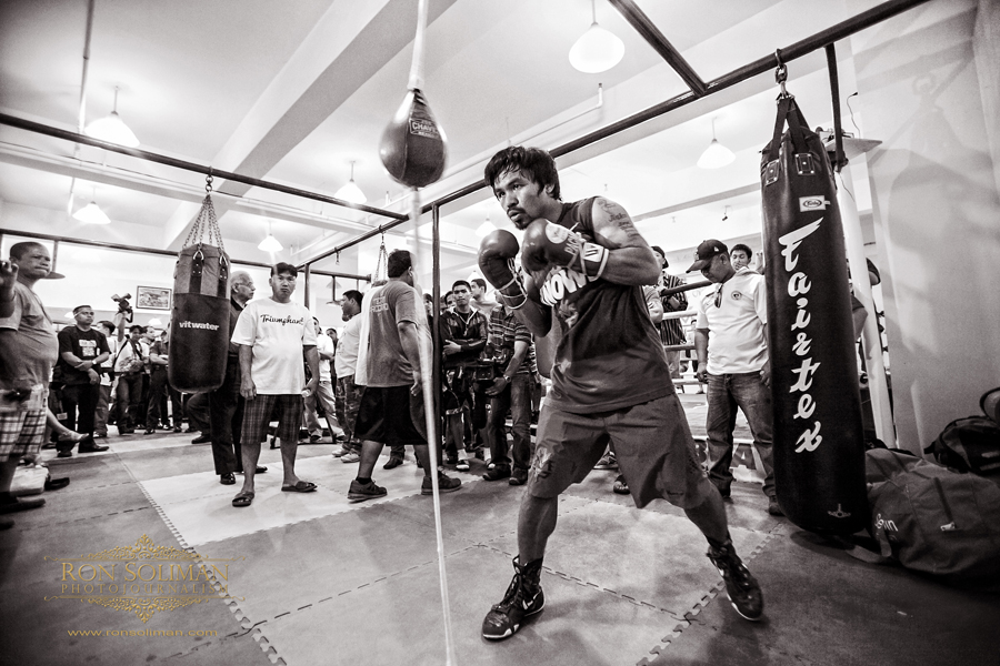 Manila, Philippines - World Boxing Champion and Congressman Manny 'Pacman' Pacquiao begins his training at MP Tower gym in Manila on April 17, 2012 in preparation for his fight against American boxing champion Timothy Bradley in Las Vegas on June 9, 2012. The MP Tower gym, a six-level building located in the outskirts of Manila is used to be the old L&M Gym, where Pacquaio first trained as a boxer when he was 17 years-old.  Photo by Ron Soliman