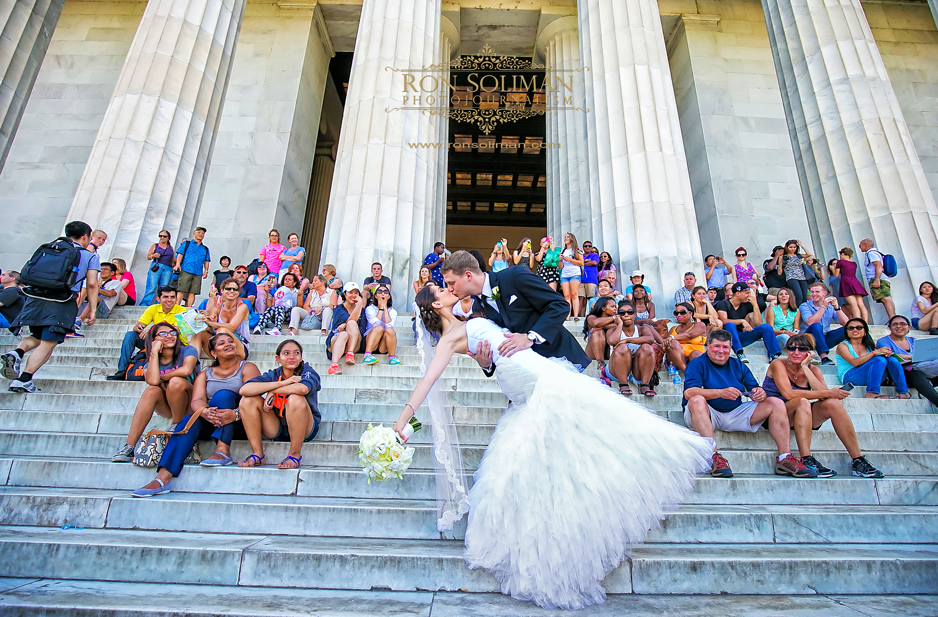 Bride and Groom photo at the Lincoln Memorial in Washington DC