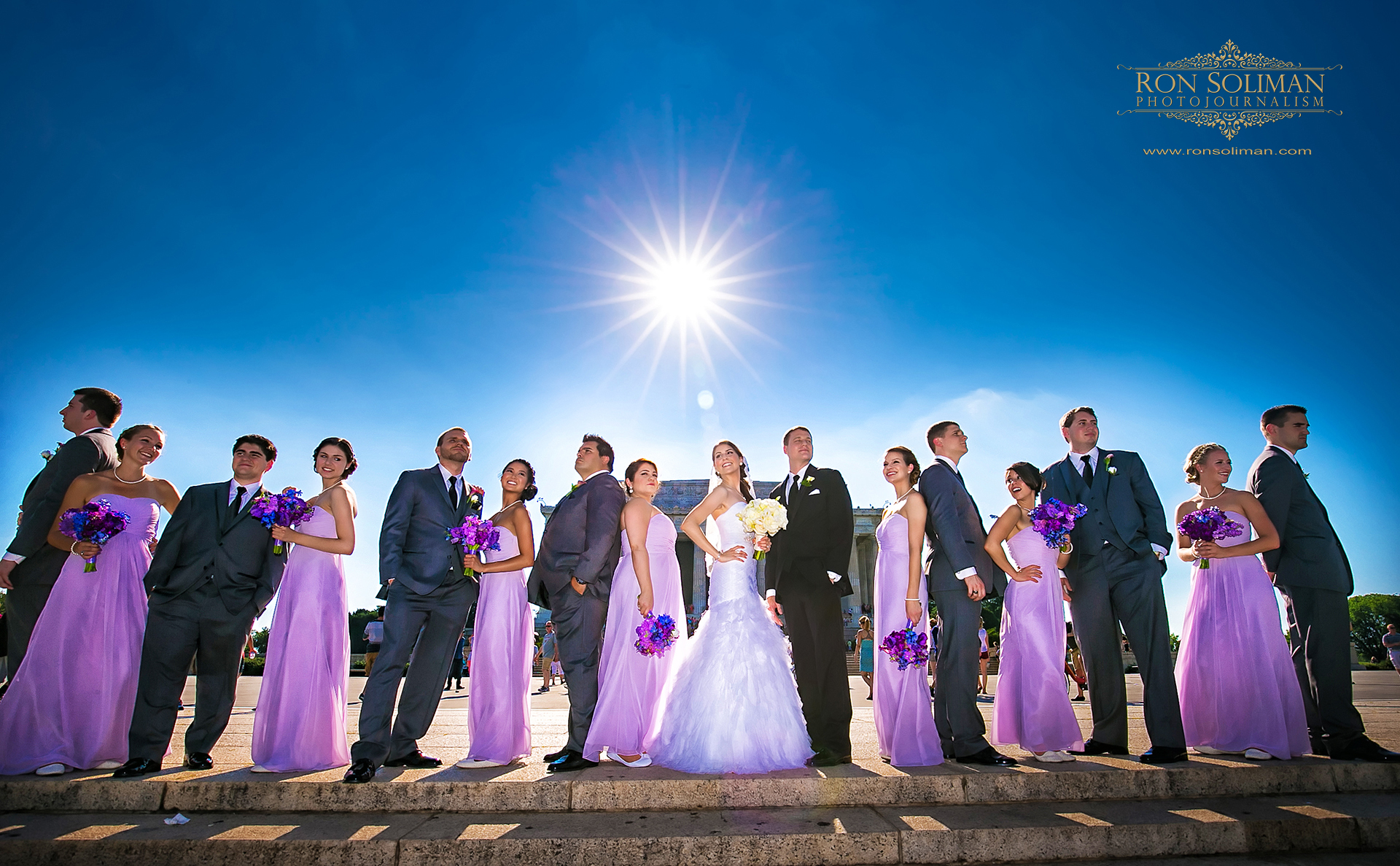 bridal party photo at the Lincoln Memorial in Washington DC