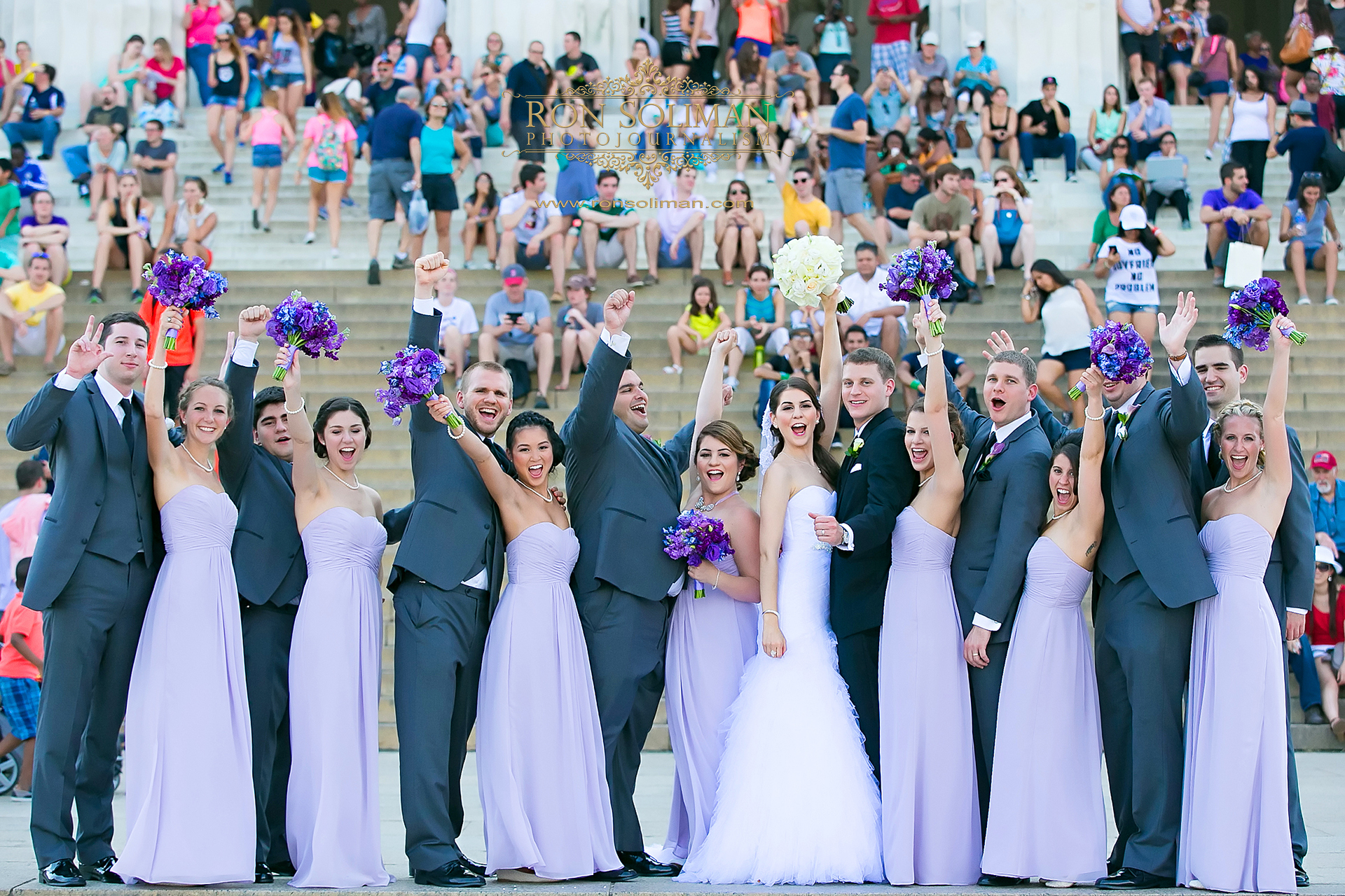 bridal party photo at the Lincoln Memorial in Washington DC