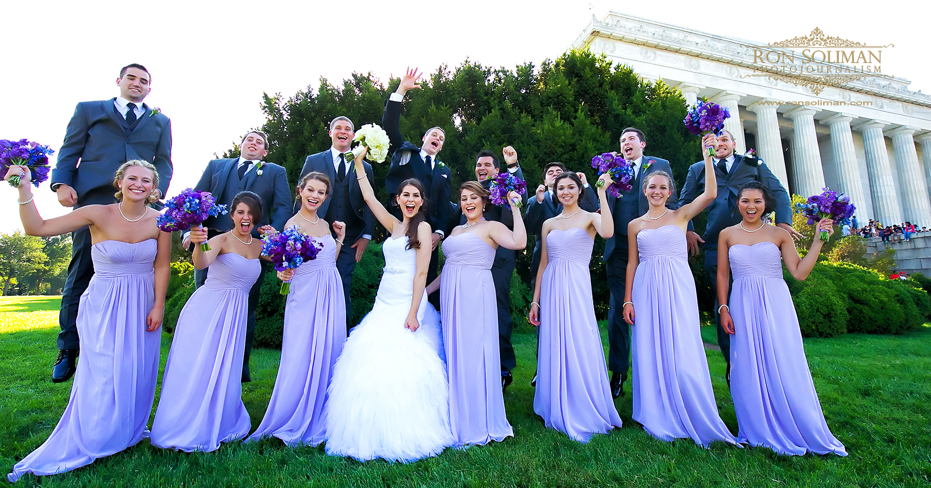 bridal party photo at the Lincoln Memorial in Washington DC