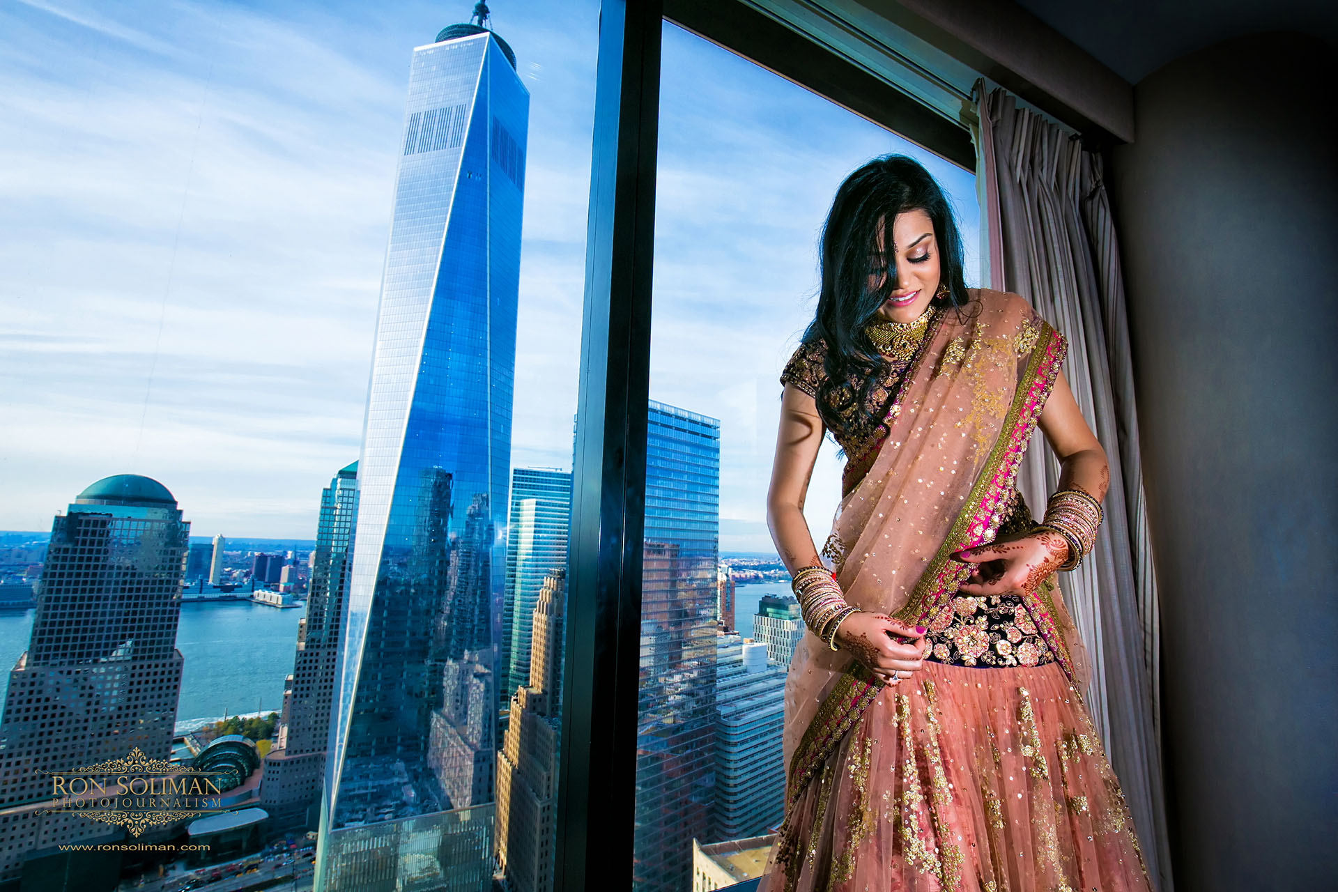 Freedom tower wedding photo