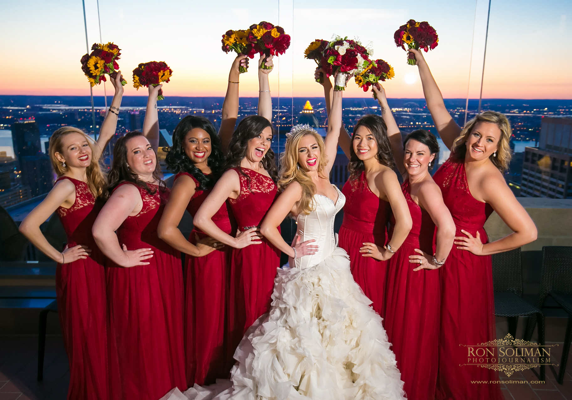 Beautiful Bride and Bridesmaids with their Bouquet | Rainbow Room New York Wedding Noel + Rob