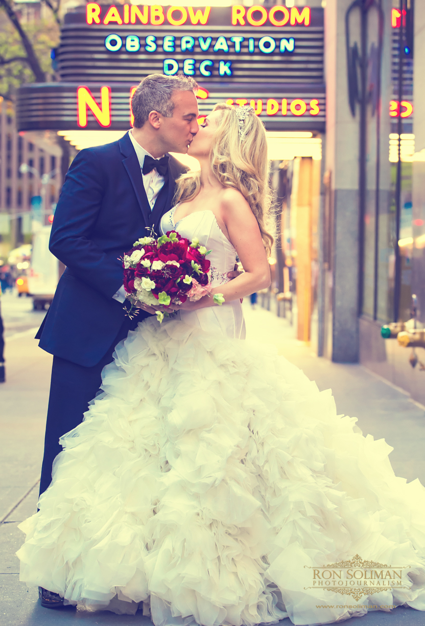 Romantic Couple Kiss on the Streets | Rainbow Room New York Wedding Noel + Rob