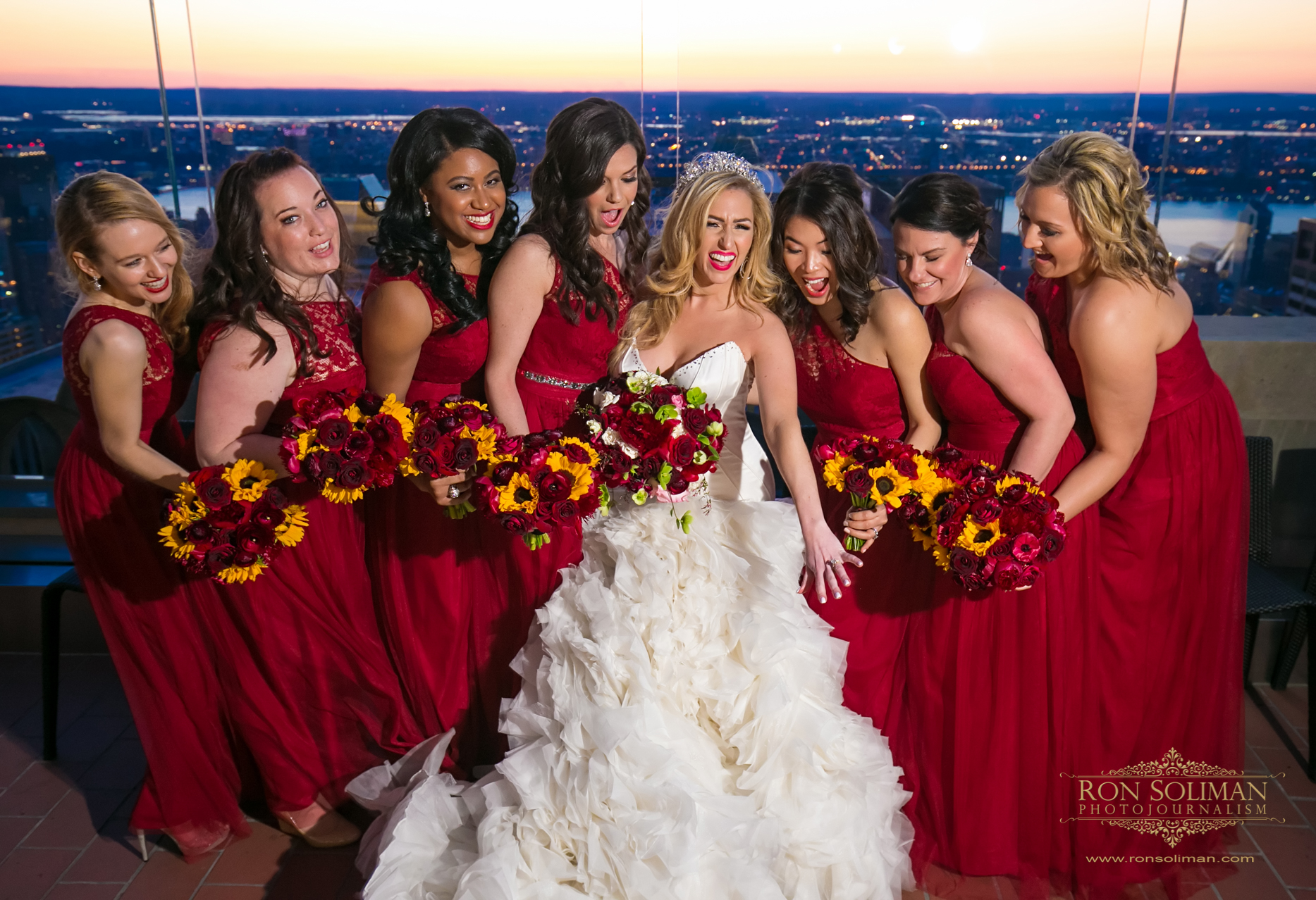 Bride and Bridesmaids about to toss their Bouquet |  Rainbow Room New York Wedding Noel + Rob
