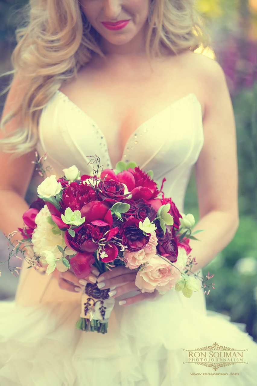 Gorgeous Bridal Bouquet Portrait | Red Rose Bridal Bouquet |  Rainbow Room New York Wedding Noel + Rob