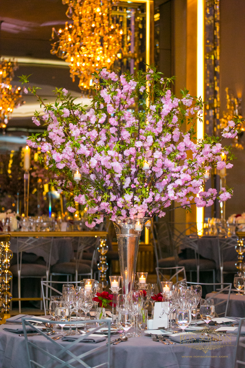 Cherry Blossom Centerpiece | Elegant Wedding Table Setting | Rainbow Room New York Wedding Noel + Rob