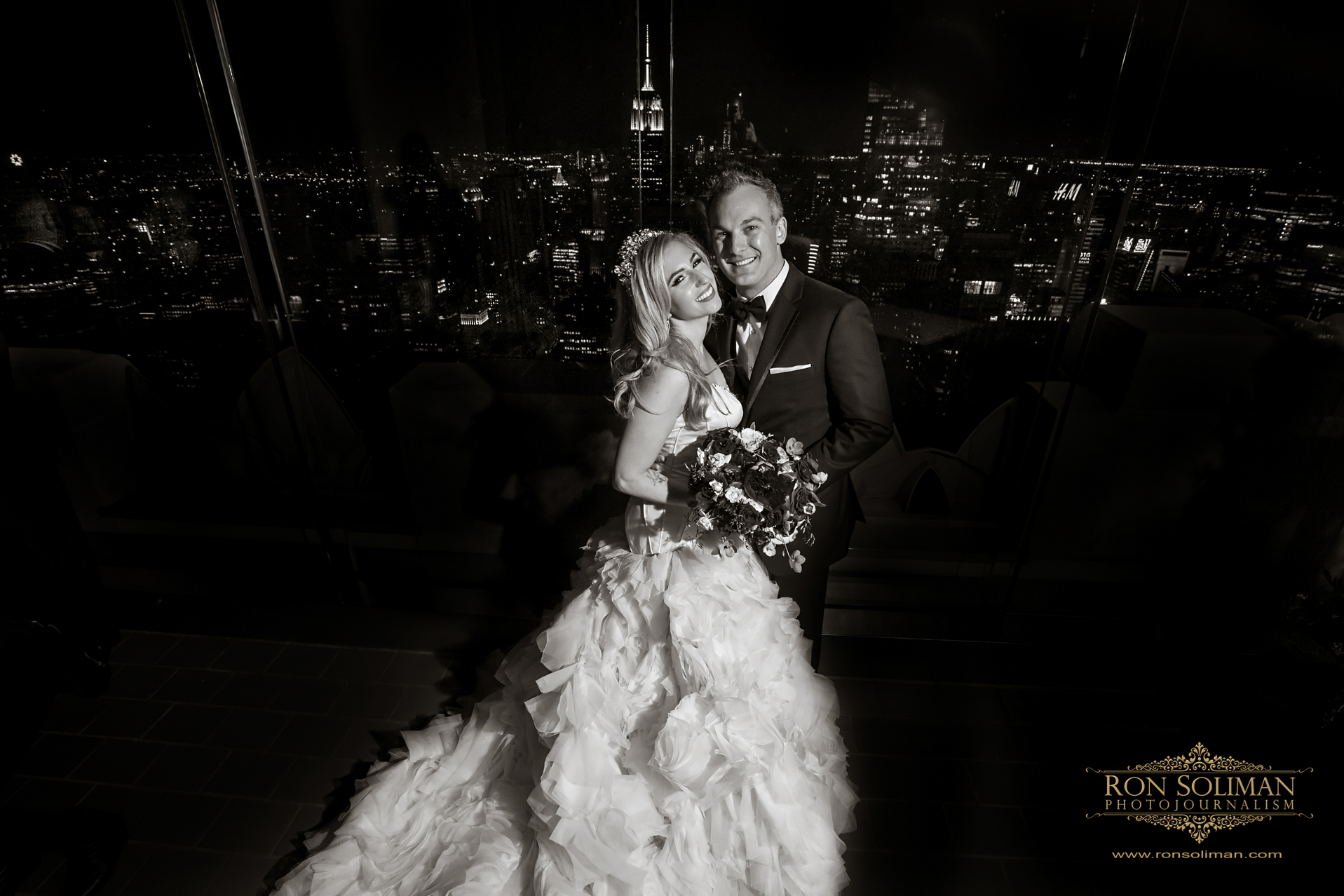 Romantic Newlywed Photo with the Manhattan Skyline | Rainbow Room New York Wedding Noel + Rob