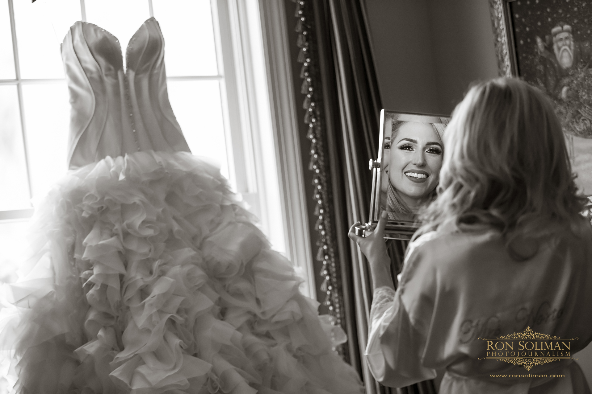 Bride and Her Wedding Gown Mirror Shot | Rainbow Room New York Wedding Noel + Rob